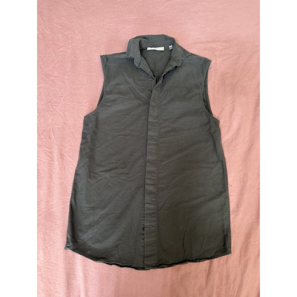 Fear of God Essentials Sleeveless Button Up Shirt Mens XXS Washed Black Grey